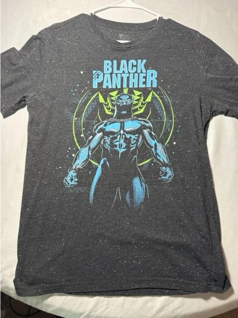 🏅Black Panther Graphic Tee - Dark Gray with Blue and Neon Green Print